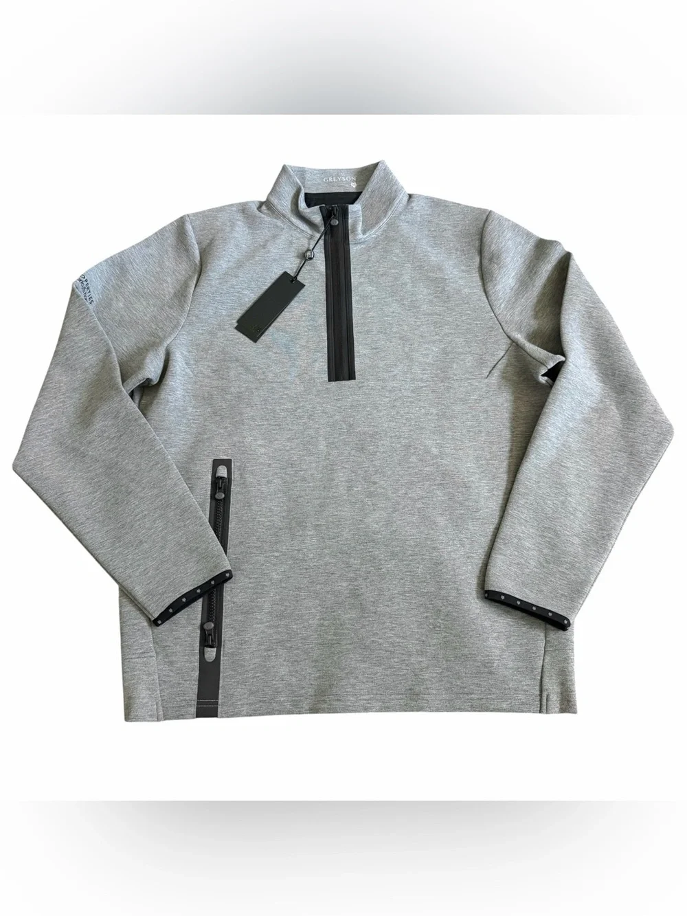Greyson Men’s Calgary 1/4 Zip Sweater Sz M Heather Grey Company Logo NWT $220